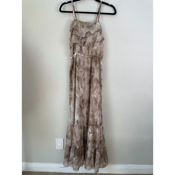 Express Womens Small Snake Print Chiffon Maxi Dress Ruffle Detail Sleeveless - Picture 2 of 9